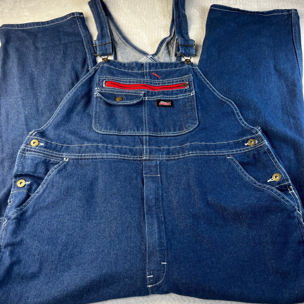 Genuine Dickies Mens Blue Denim‎ Bib Overalls Large Workwear Carpenter Indigo